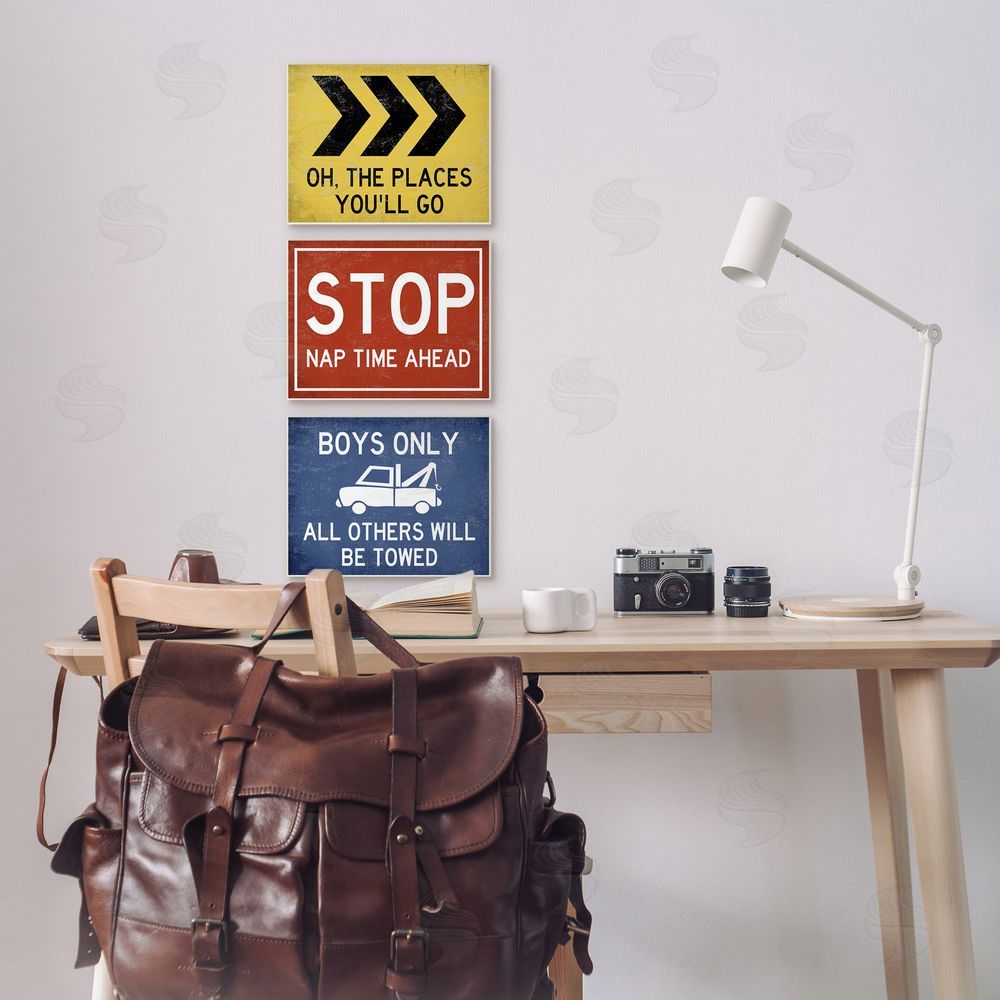 Stupell Studio Distressed Transportation Street Signs Canvas Wall Art Print in Room