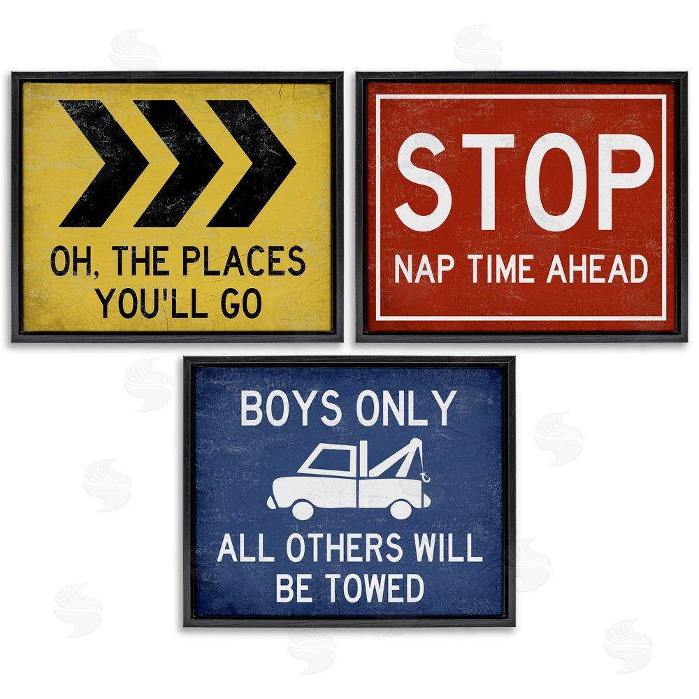 Stupell Studio Distressed Transportation Street Signs Black Floating Frame Canvas Wall Art Print