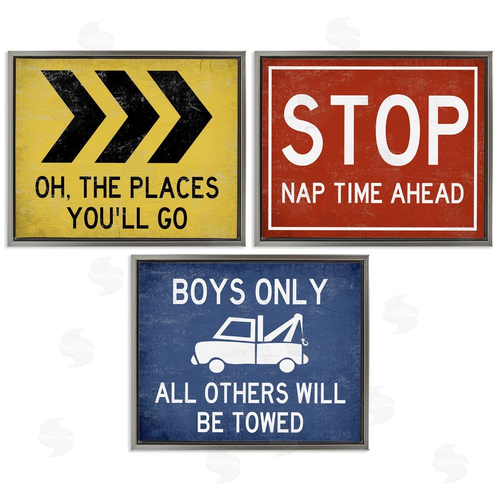 Stupell Studio Distressed Transportation Street Signs Gray Floating Frame Canvas Wall Art Print