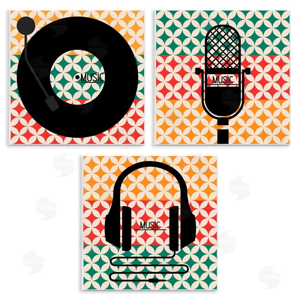 Enrique Rodriguez Iconic Music Symbols Geometric Pattern Wooden Wall Plaque Art Print