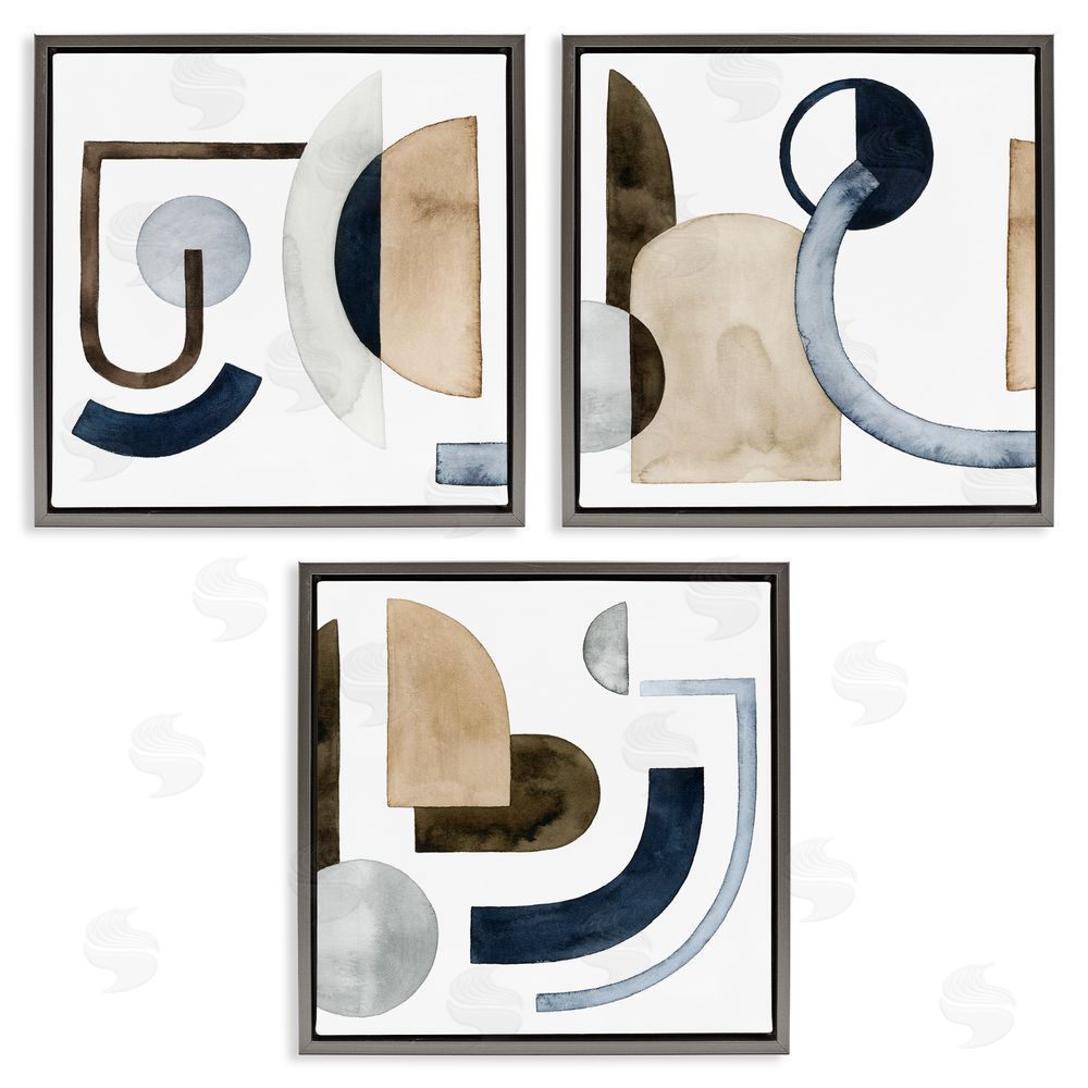 Grace Popp Geometric Arches and Circles Abstract Gray Floating Frame Canvas Wall Art Print
