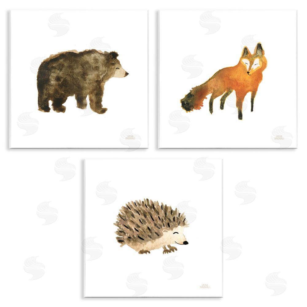 Laura Marshall Whimsical Forest Animal Watercolors Wooden Wall Plaque Art Print