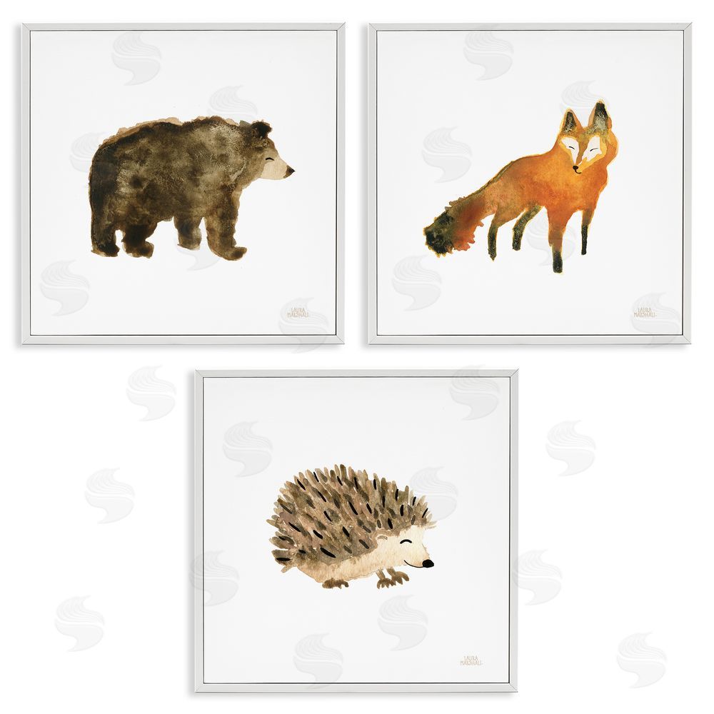 Laura Marshall Whimsical Forest Animal Watercolors White Framed Giclee Wall Art Print
