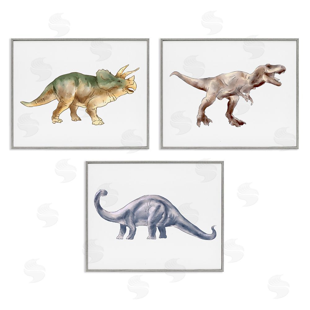 Ziwei Li Pre-Historic Dinosaurs Walking Gray Framed Giclee Wall Art Print
