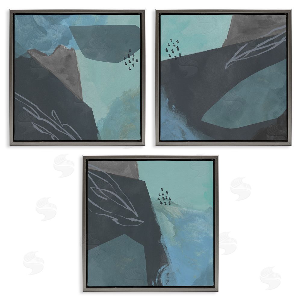 Jacob Green Abstract Coastal Rocks Expressive Blue Grey Gray Floating Frame Canvas Wall Art Print