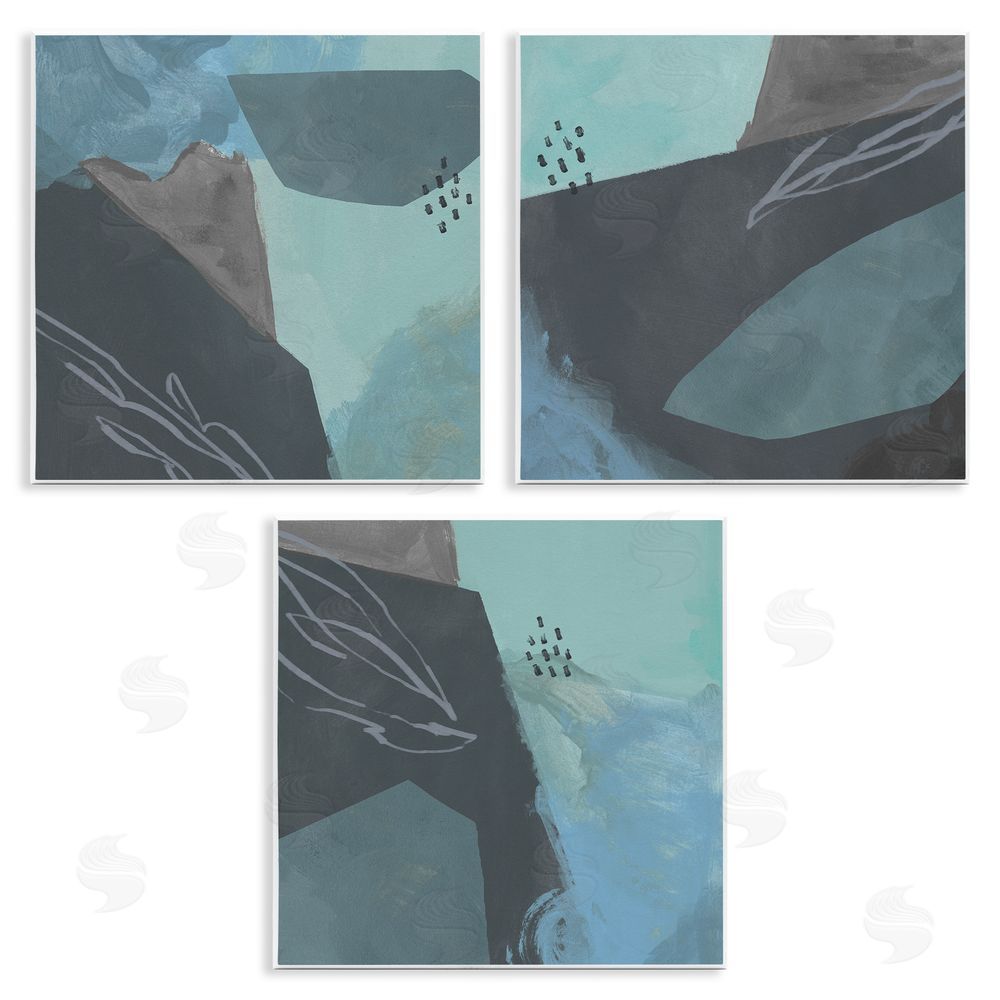 Jacob Green Abstract Coastal Rocks Expressive Blue Grey Wooden Wall Plaque Art Print