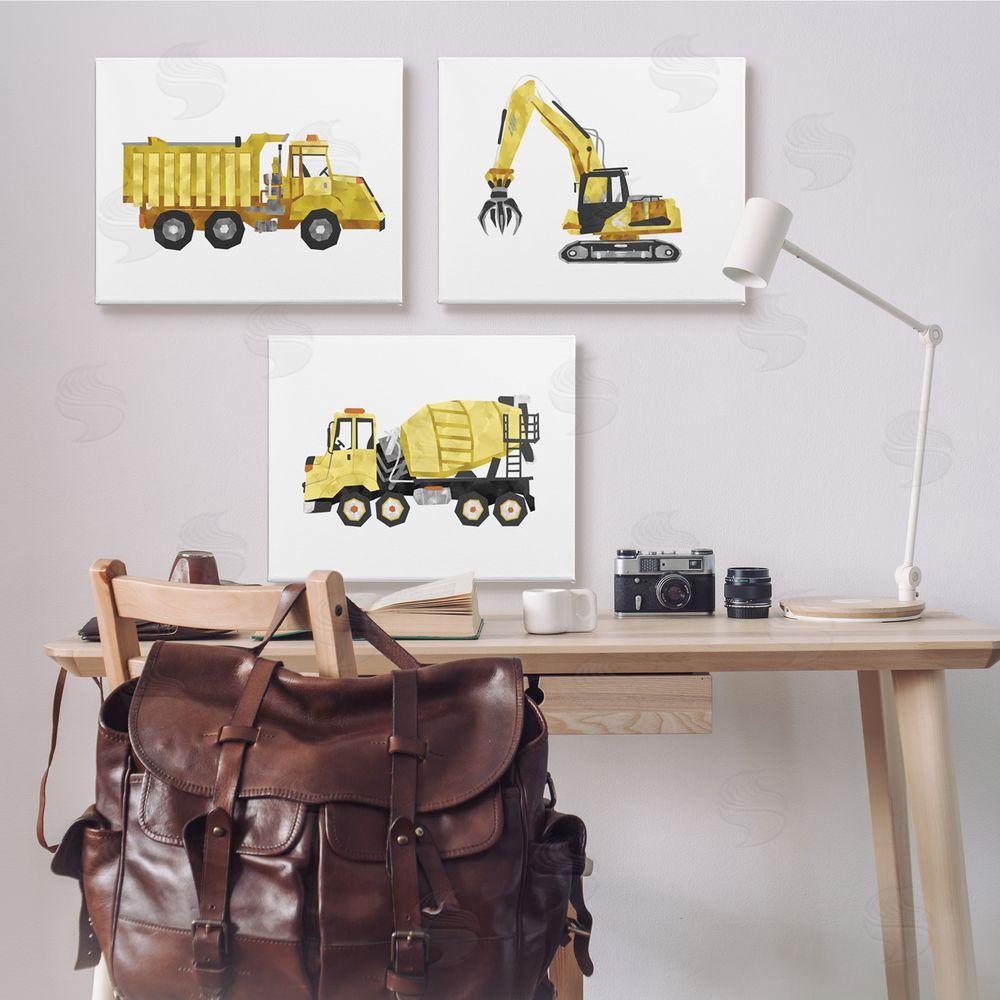 Ziwei Li Playful Construction Truck Vehicles Canvas Wall Art Print in Room
