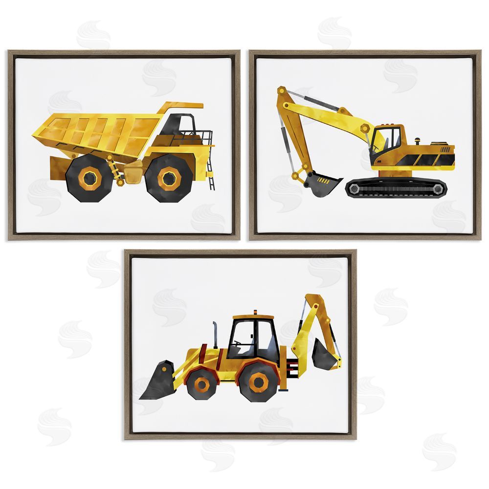 Ziwei Li Construction and Demolition Trucks Vehicles Brown Floating Frame Canvas Wall Art Print