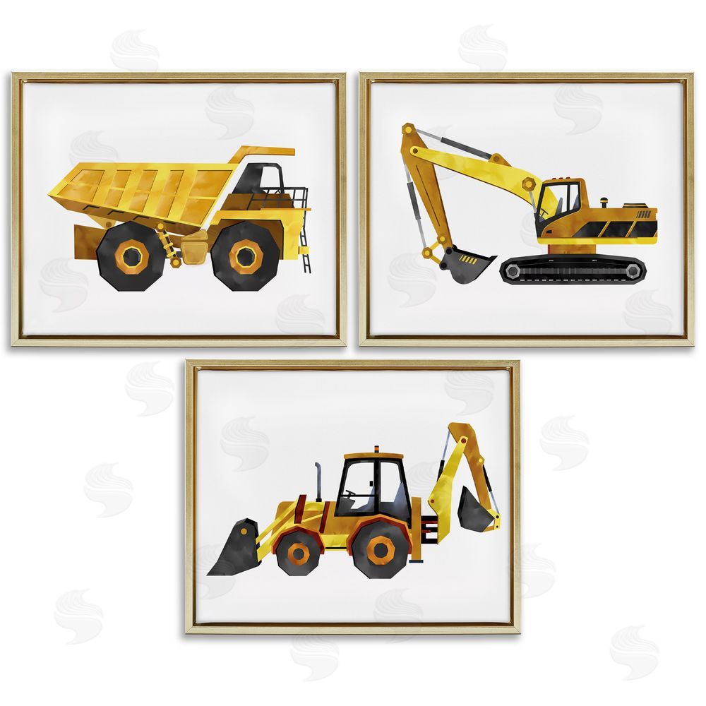 Ziwei Li Construction and Demolition Trucks Vehicles Gold Floating Frame Canvas Wall Art Print