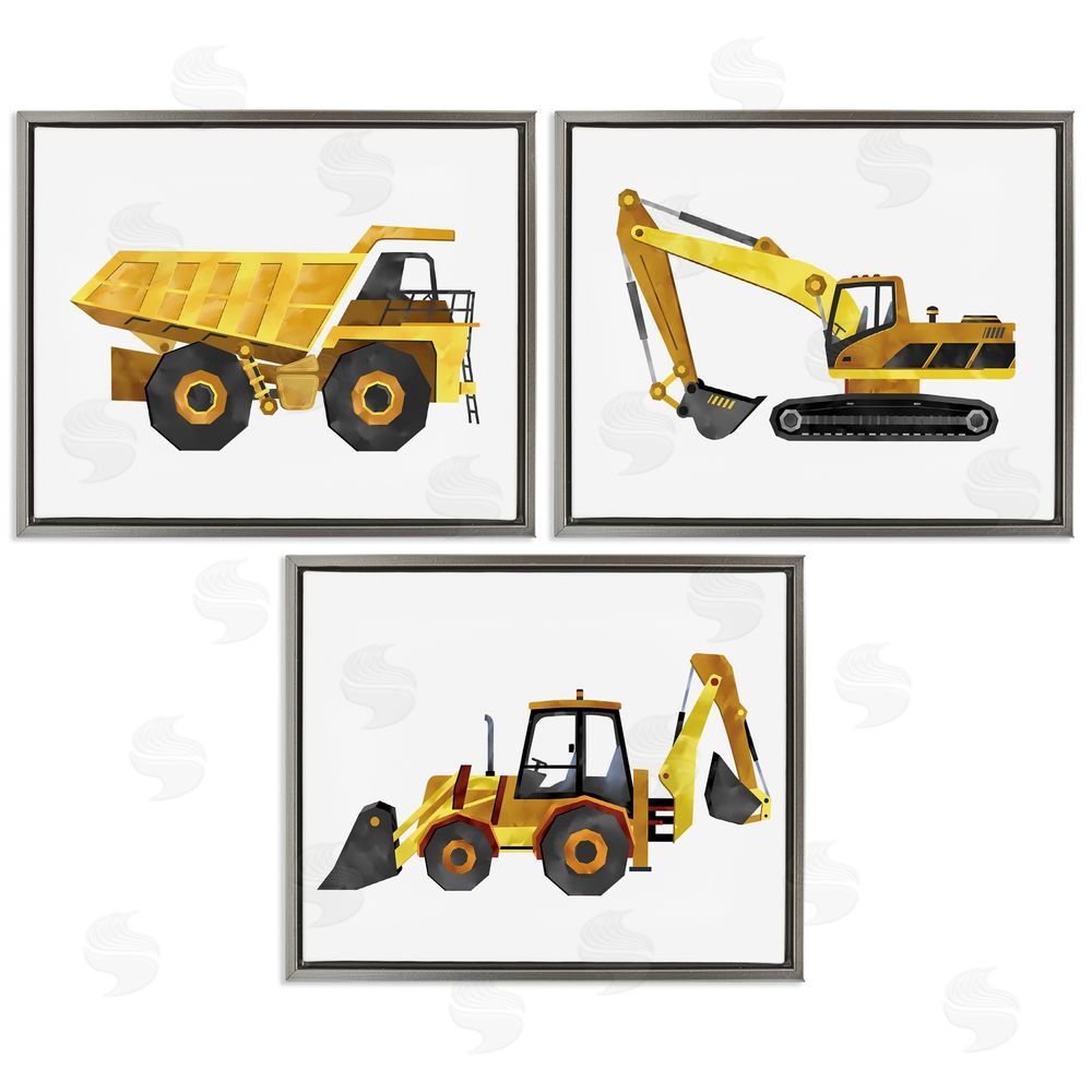 Ziwei Li Construction and Demolition Trucks Vehicles Gray Floating Frame Canvas Wall Art Print