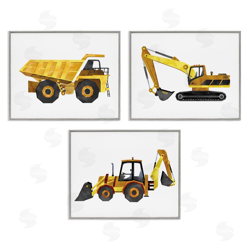 Ziwei Li Construction and Demolition Trucks Vehicles Gray Framed Giclee Wall Art Print