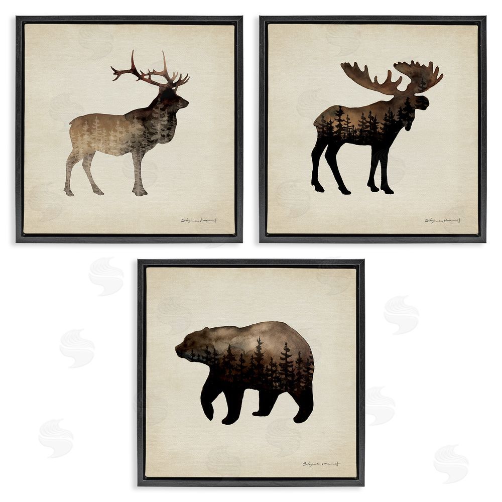 Stephanie Workman Marrott Woodland Animal Forest Silhouettes Black Floating Frame Canvas Wall Art Print