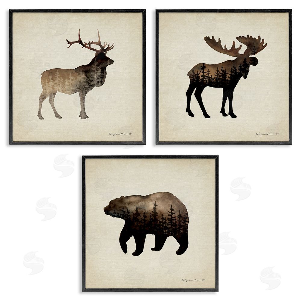Stephanie Workman Marrott Woodland Animal Forest Silhouettes Black Framed Giclee Wall Art Print
