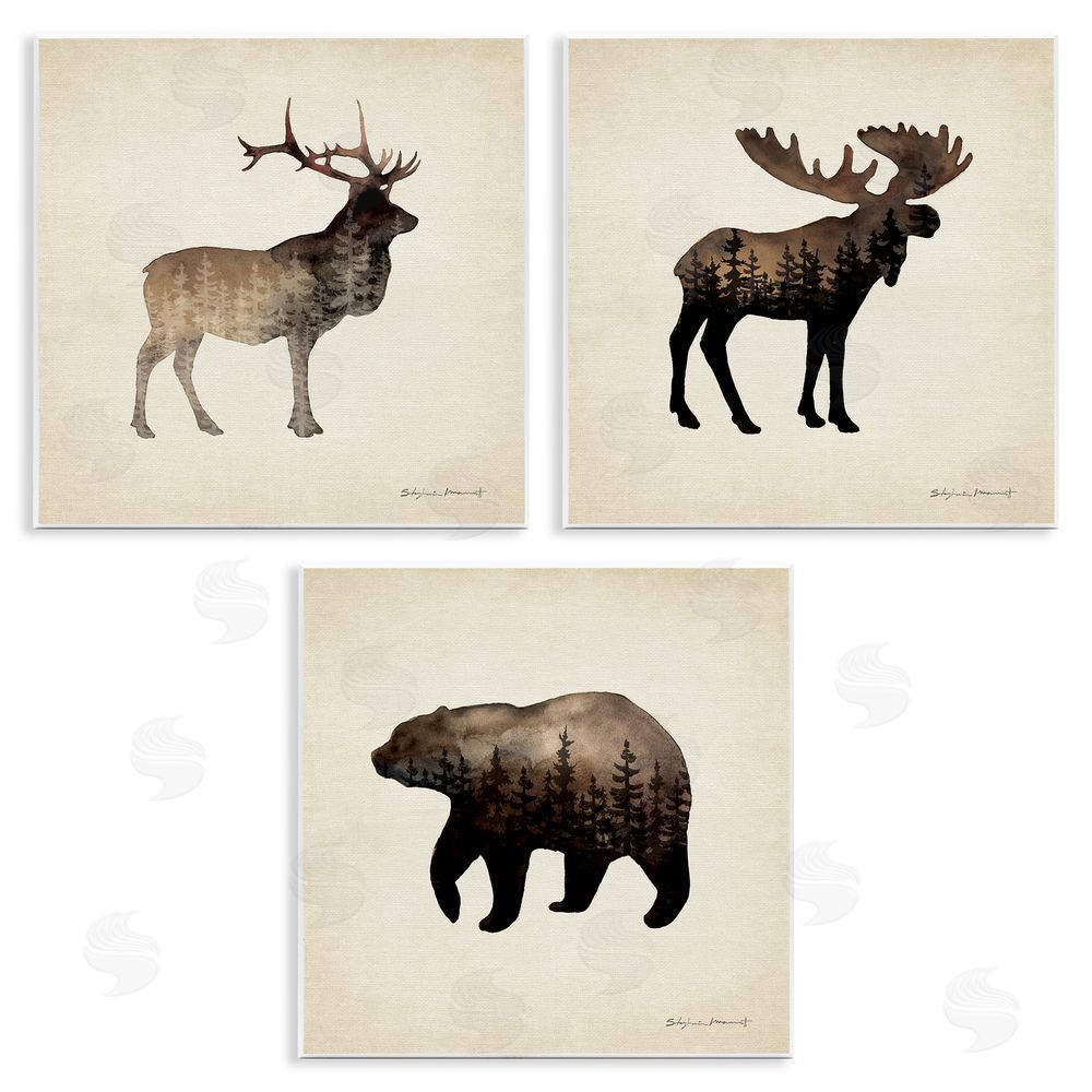 Stephanie Workman Marrott Woodland Animal Forest Silhouettes Wooden Wall Plaque Art Print