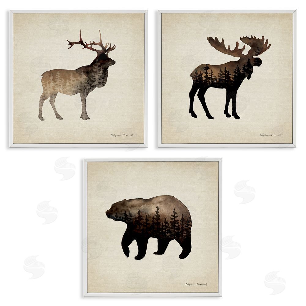 Stephanie Workman Marrott Woodland Animal Forest Silhouettes White Framed Giclee Wall Art Print