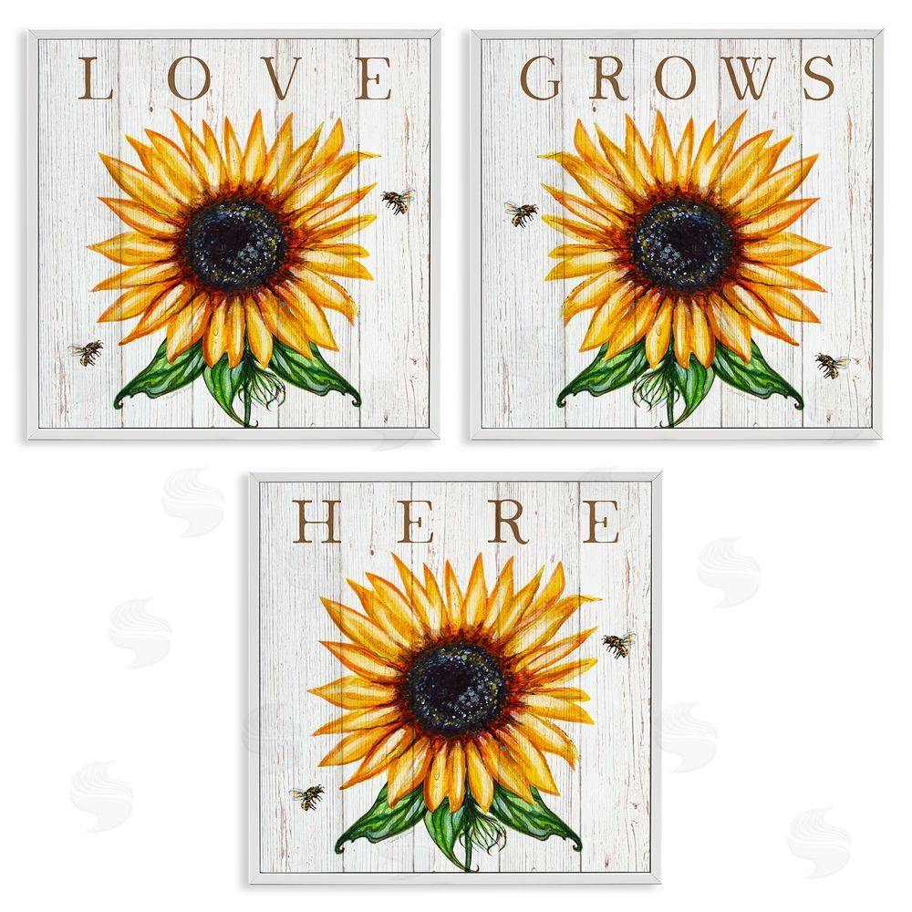 Elizabeth Tyndall Love Grows Here Sunflowers Honey Bees White Framed Giclee Wall Art Print
