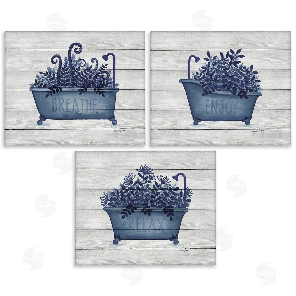 Annie LaPoint Enjoy Relaxing Bath Tub Blue Foliage Canvas Wall Art Print