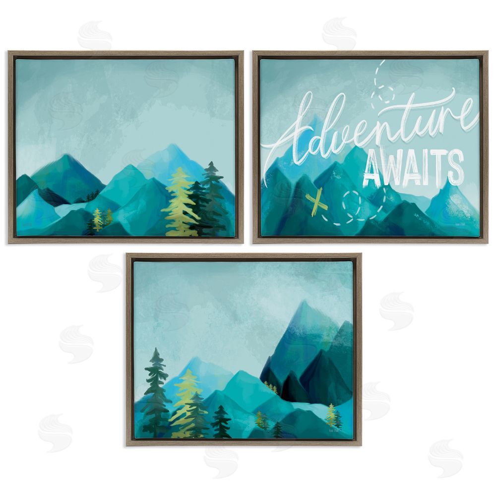 House Fenway Icy Panoramic Adventure Awaits Phrase Brown Floating Frame Canvas Wall Art Print