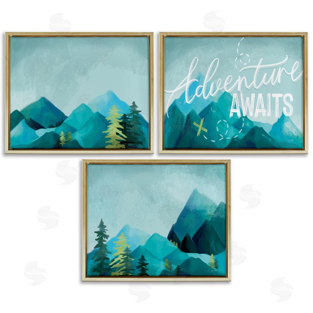 House Fenway Icy Panoramic Adventure Awaits Phrase Gold Floating Frame Canvas Wall Art Print