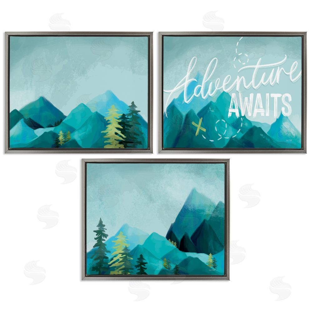 House Fenway Icy Panoramic Adventure Awaits Phrase Gray Floating Frame Canvas Wall Art Print