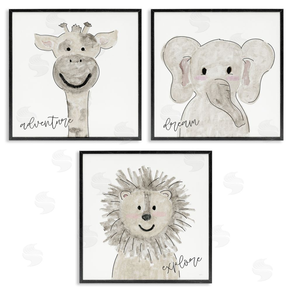 Natalie Carpentieri Cute Cartoon Animals Illustration Quote  Black Framed Giclee Wall Art Print