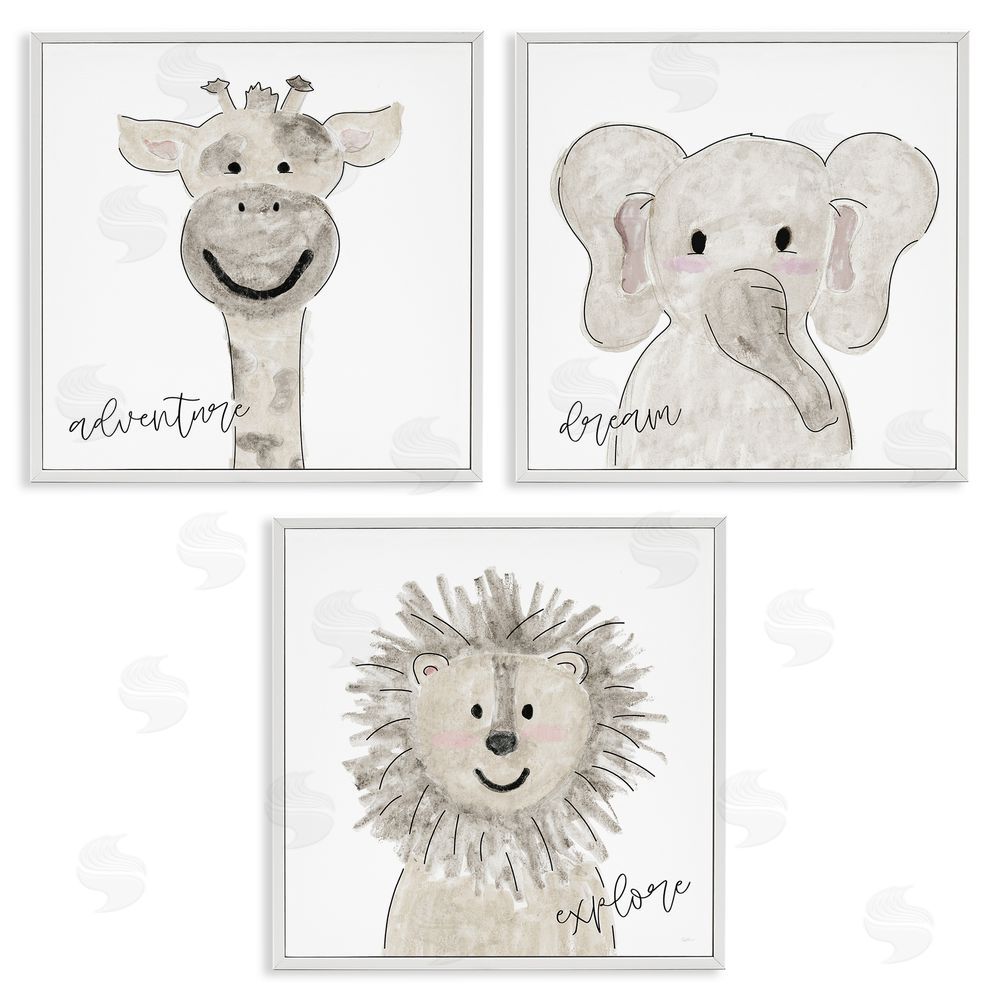Natalie Carpentieri Cute Cartoon Animals Illustration Quote  White Framed Giclee Wall Art Print