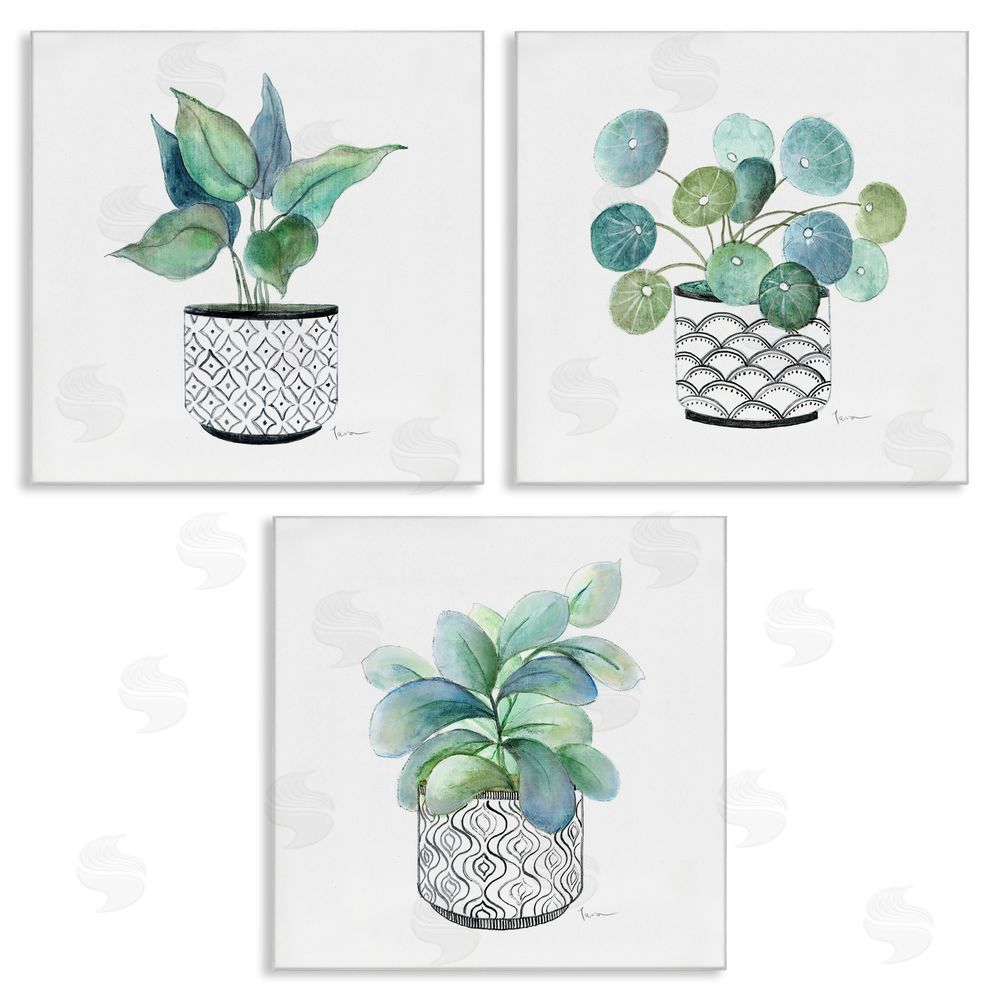Tava Studios Patterned Planter Vase Lush Blooming Leaves  Canvas Wall Art Print