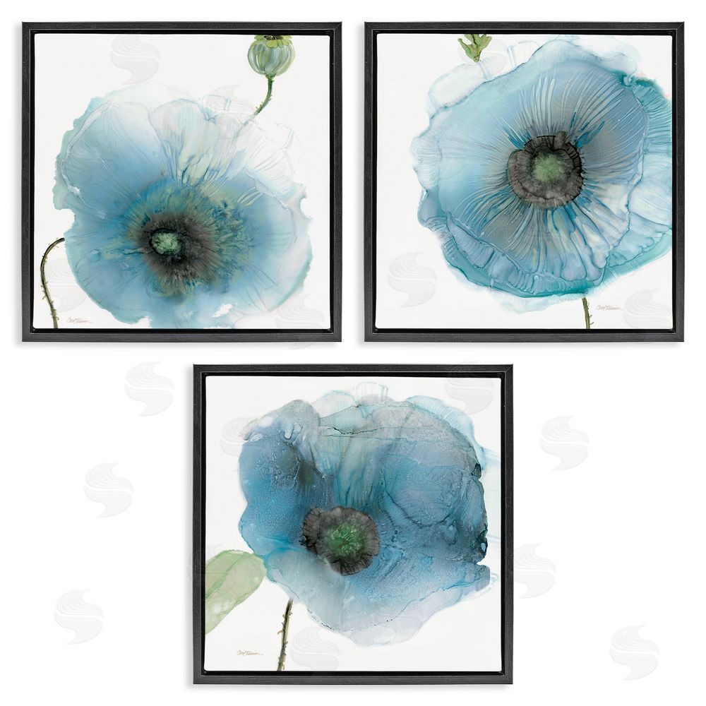 Carol Robinson Modern Poppy Flower Shapes Black Floating Frame Canvas Wall Art Print