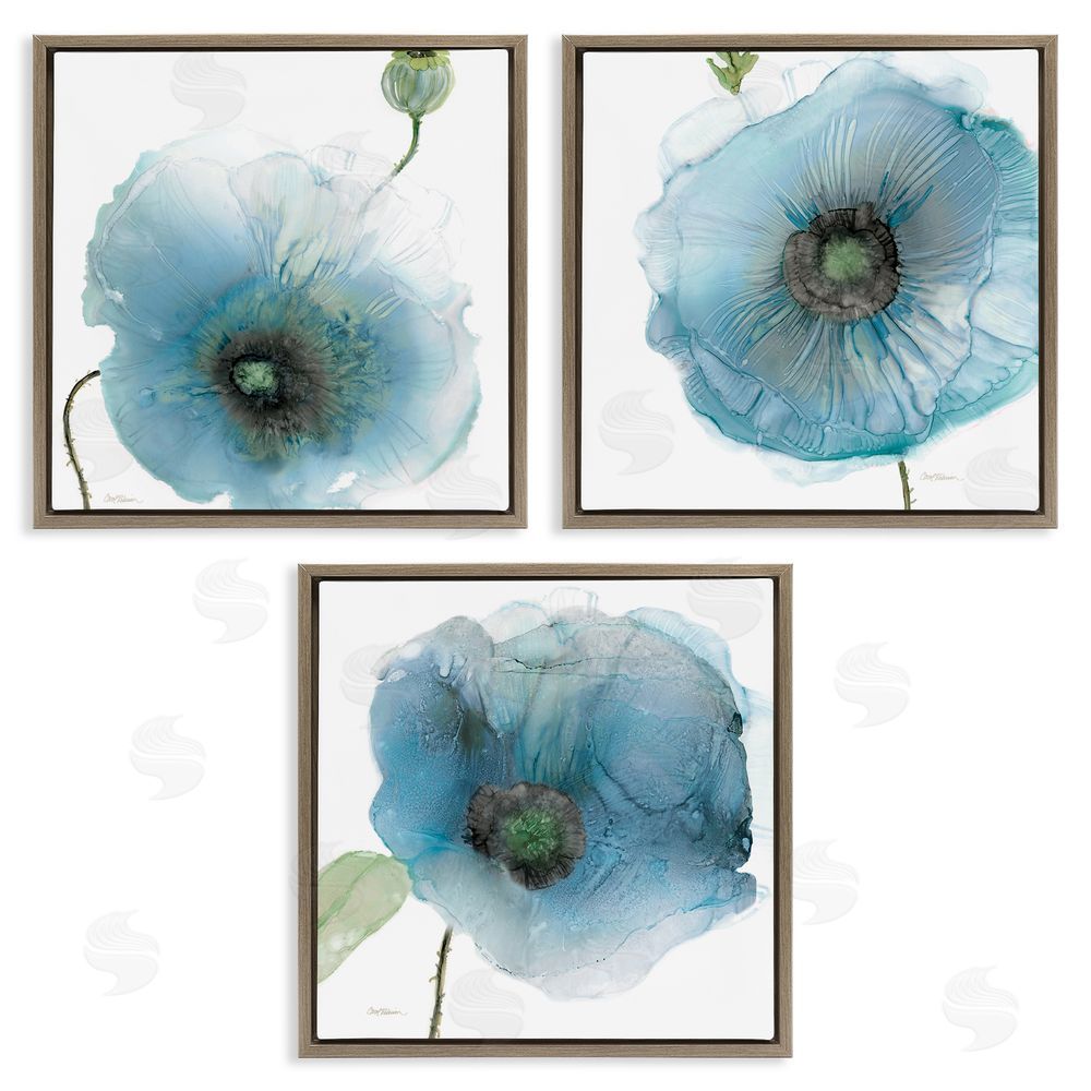 Carol Robinson Modern Poppy Flower Shapes Brown Floating Frame Canvas Wall Art Print