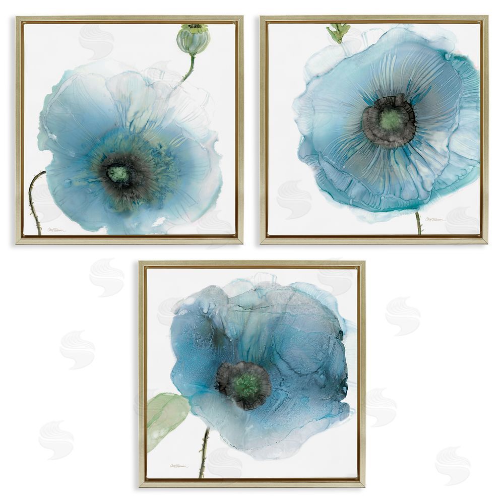Carol Robinson Modern Poppy Flower Shapes Gold Floating Frame Canvas Wall Art Print