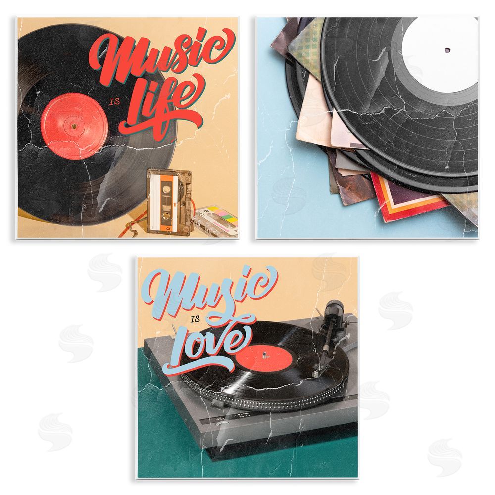 Kim Allen Music Is Love Life Vintage Turntable Wooden Wall Plaque Art Print