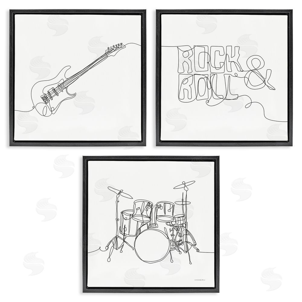 Kamdon Kreations Rock & Roll Musical Instrument Doodles Black Floating Frame Canvas Wall Art Print
