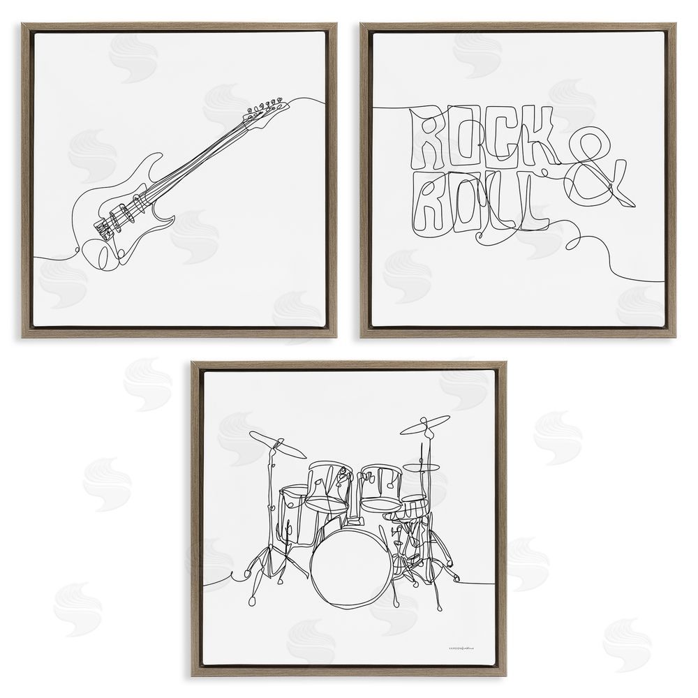 Kamdon Kreations Rock & Roll Musical Instrument Doodles Brown Floating Frame Canvas Wall Art Print