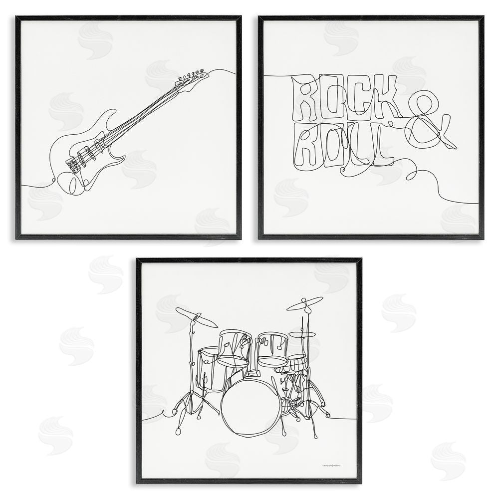 Kamdon Kreations Rock & Roll Musical Instrument Doodles Black Framed Giclee Wall Art Print