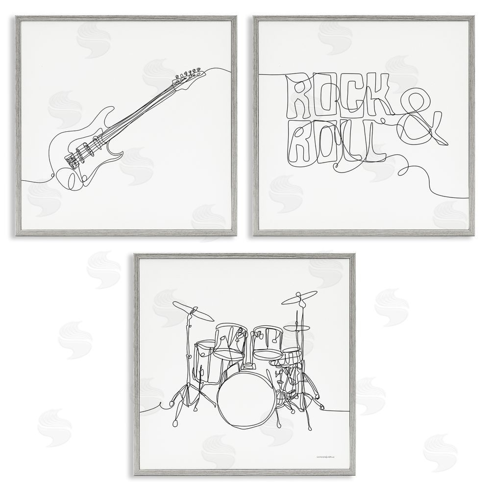 Kamdon Kreations Rock & Roll Musical Instrument Doodles Gray Framed Giclee Wall Art Print