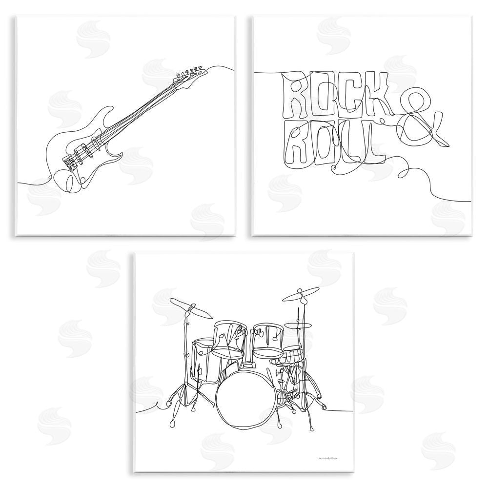 Kamdon Kreations Rock & Roll Musical Instrument Doodles Wooden Wall Plaque Art Print