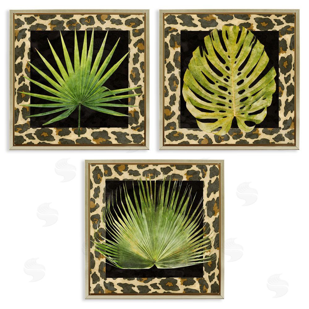 Alonzo Saunders Palm Plants on Leopard Pattern Gold Floating Frame Canvas Wall Art Print