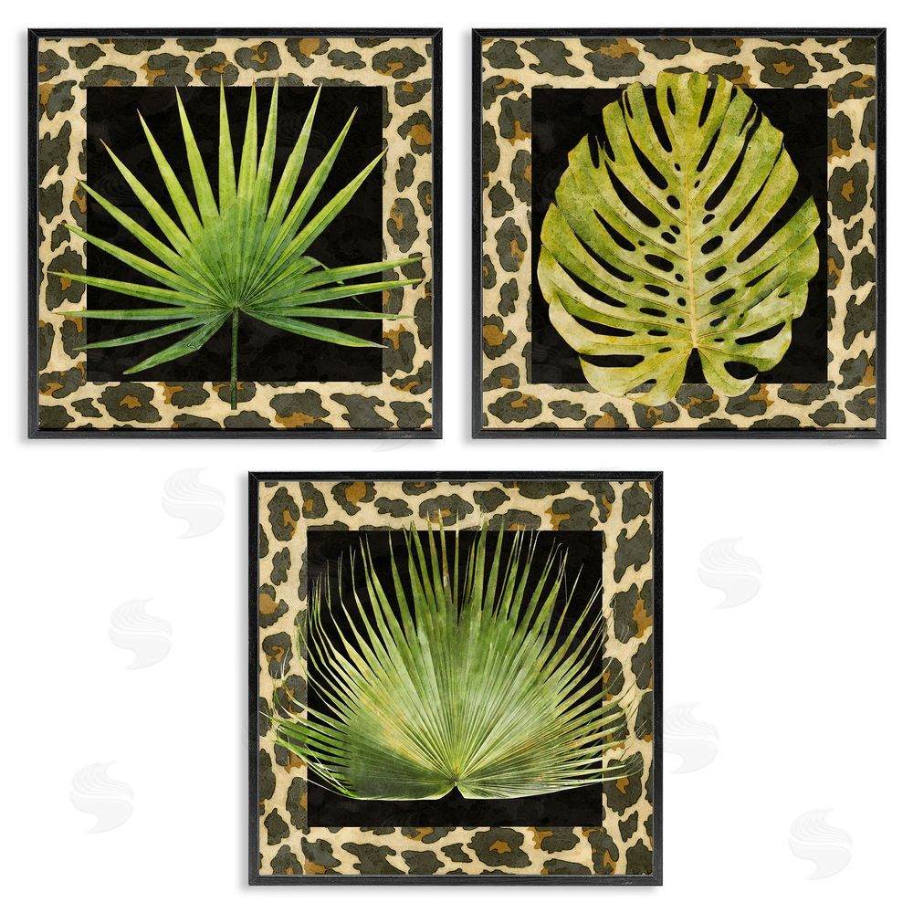 Alonzo Saunders Palm Plants on Leopard Pattern Black Framed Giclee Wall Art Print