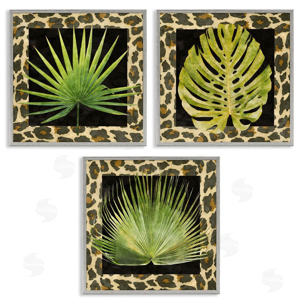 Alonzo Saunders Palm Plants on Leopard Pattern Gray Framed Giclee Wall Art Print