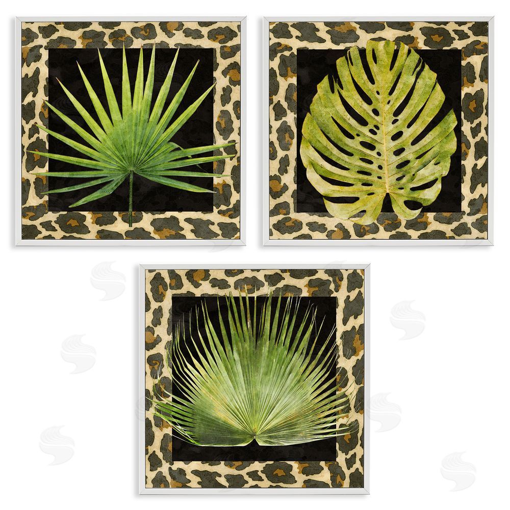 Alonzo Saunders Palm Plants on Leopard Pattern White Framed Giclee Wall Art Print