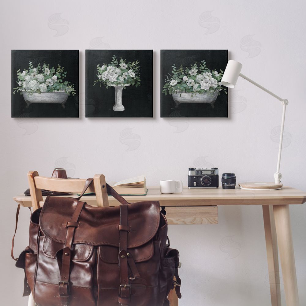 Nan Vintage Bathroom Hydrangeas Canvas Wall Art Print in Room