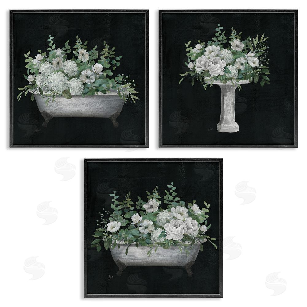Nan Vintage Bathroom Hydrangeas Black Framed Giclee Wall Art Print