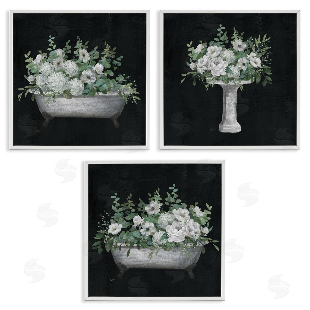 Nan Vintage Bathroom Hydrangeas White Framed Giclee Wall Art Print