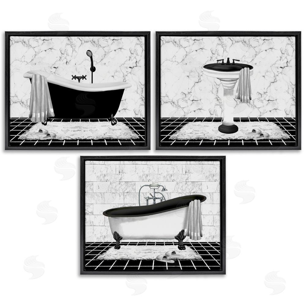 Conrad Knutsen Modern Marble Bathroom Black Floating Frame Canvas Wall Art Print