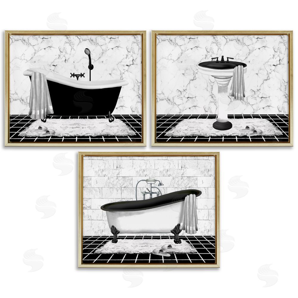 Conrad Knutsen Modern Marble Bathroom Gold Floating Frame Canvas Wall Art Print