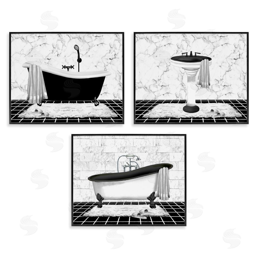 Conrad Knutsen Modern Marble Bathroom Black Framed Giclee Wall Art Print