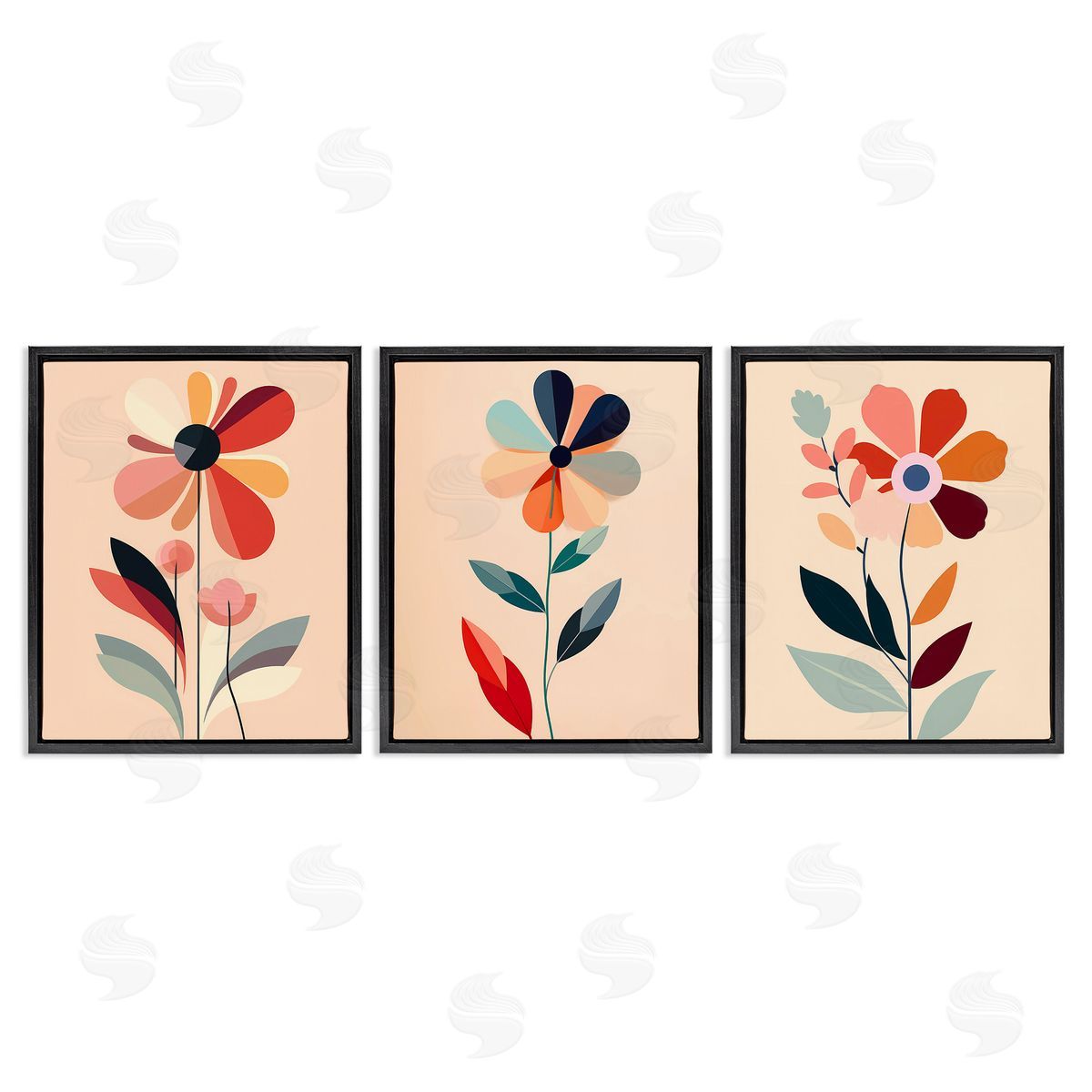 Walker Noble Funky Modern Flowers Black Floating Frame Canvas Wall Art Print