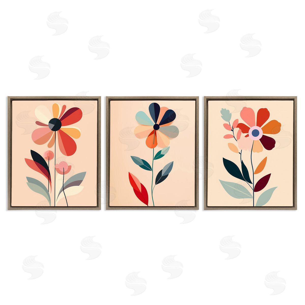 Walker Noble Funky Modern Flowers Brown Floating Frame Canvas Wall Art Print
