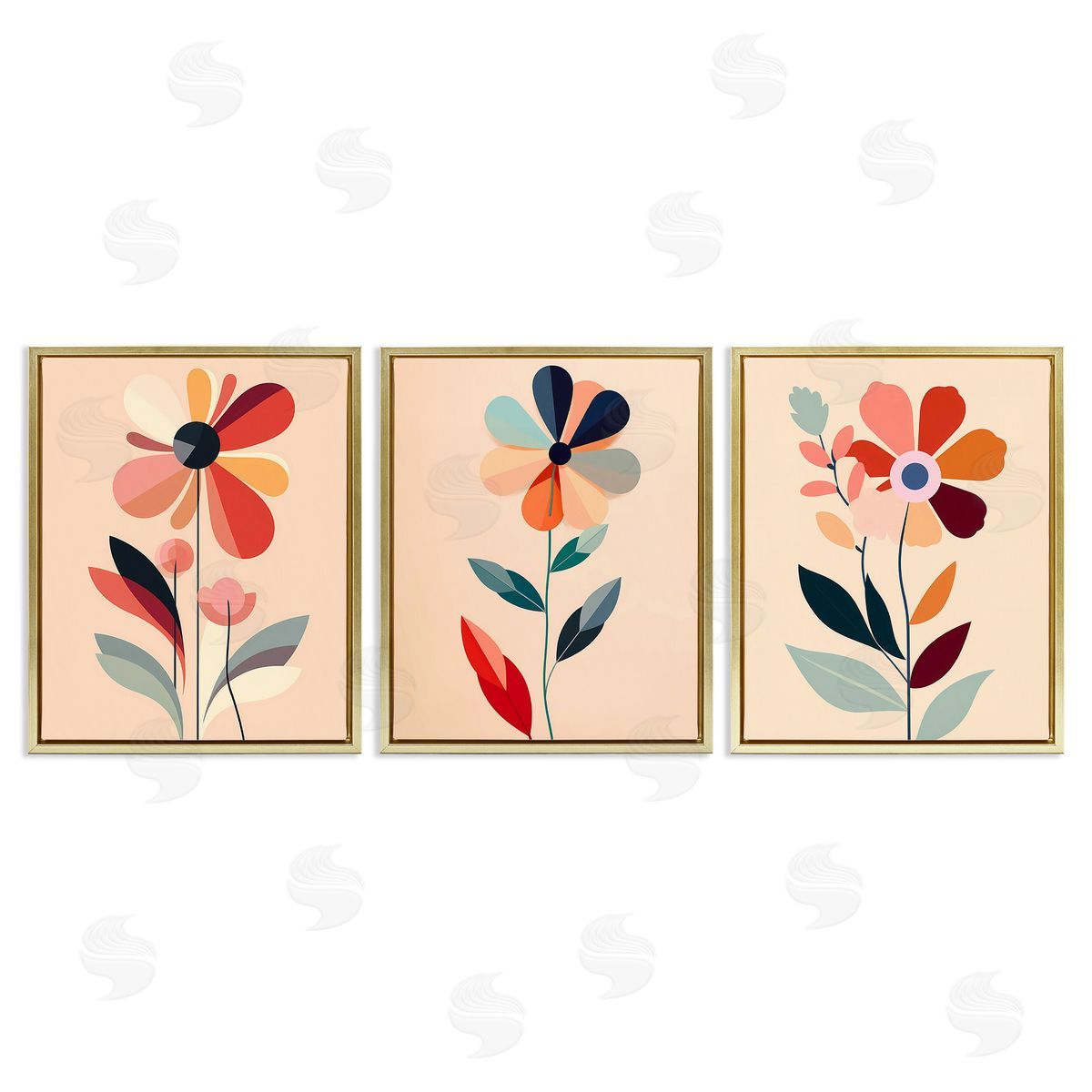 Walker Noble Funky Modern Flowers Gold Floating Frame Canvas Wall Art Print