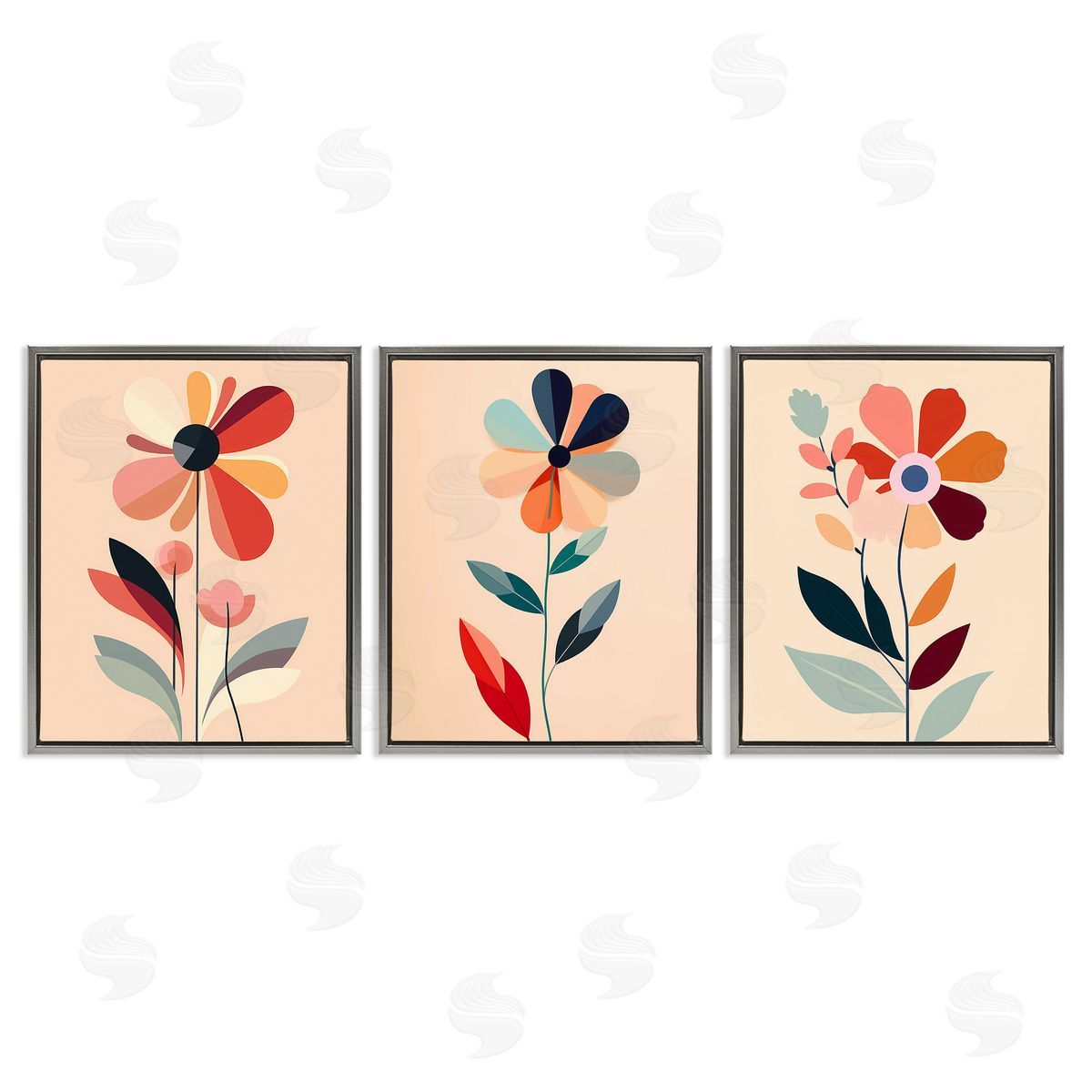 Walker Noble Funky Modern Flowers Gray Floating Frame Canvas Wall Art Print